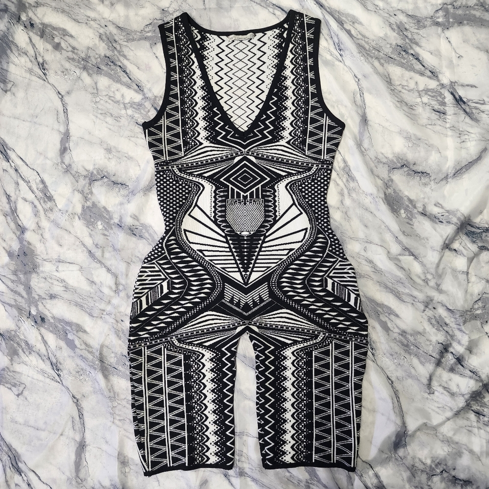 Body Suit Bodycon Stretchy Black White Contemporary Graphic Design